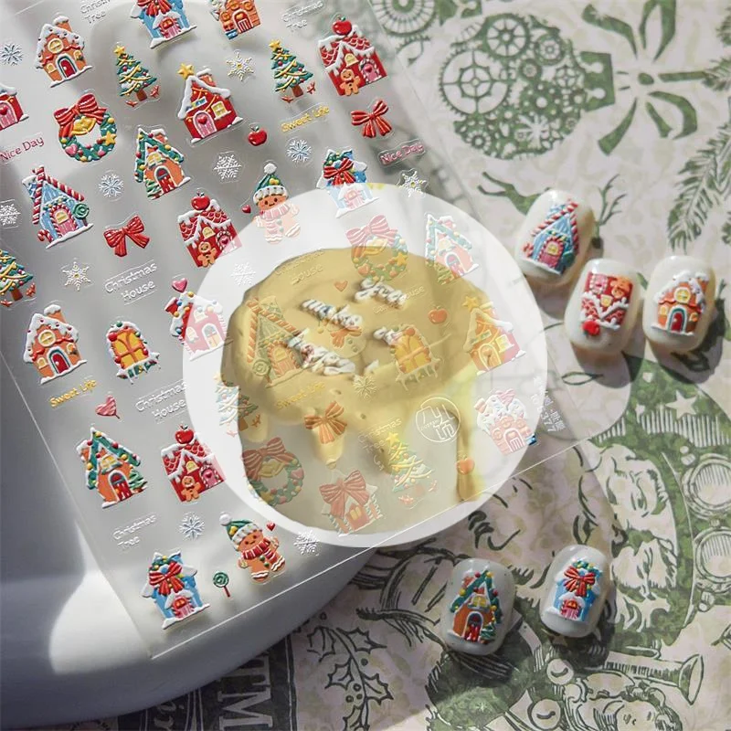1Pc Cute Santa Claus Snowflake Snowman Christmas Tree Bow Nail Art Print Stickers Sweet Manicure Decals Nail Decor Gift