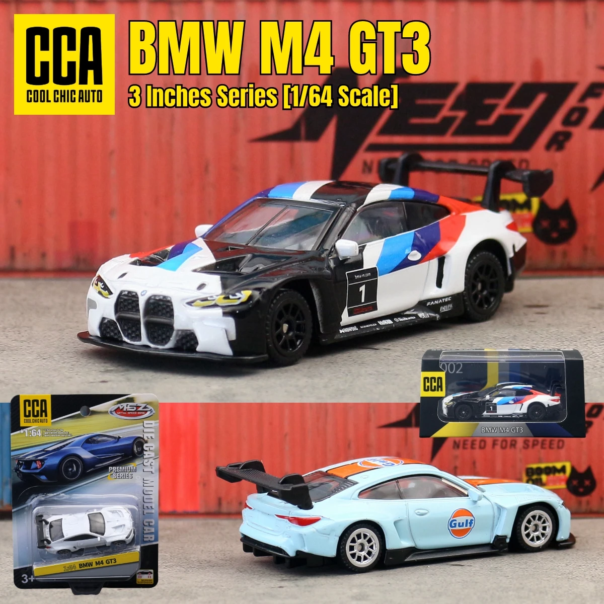 1/64 BMW M4 GT3 Toy Car Model CCA MSZ 1:64 Diecast Vehicle Miniature Free Wheels Collection Suitable for Hot Wheels Gift Kid