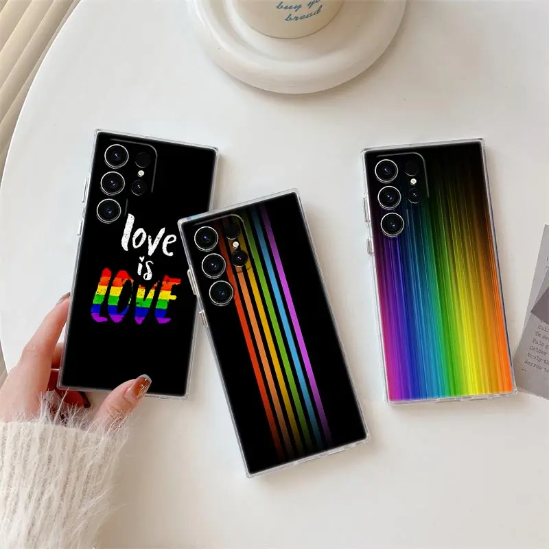 

LGBT Rainbow Flag Gay Lesbian S25Ultra Phone Case For Samsung Galaxy S25 S24 S23 S21 Ultra S20 FE S22 Plus A56 A55 5G Clear Case