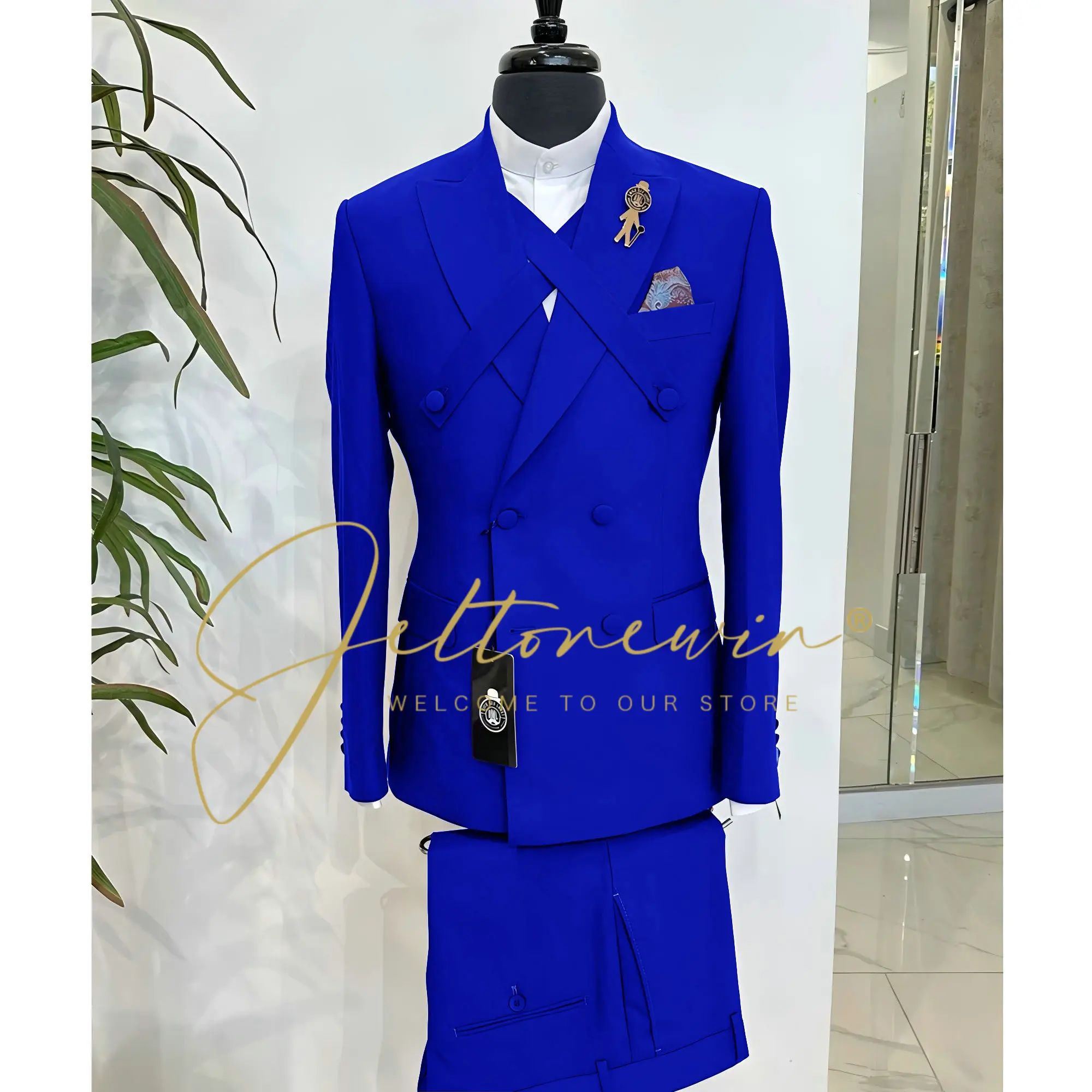 بدل رجالية بيج غير رسمية مزدوجة الصدر ذروة التلبيب سليم صالح حفل زفاف البدلات الرسمية الذكور الملابس 2 قطعة سترة السراويل مجموعات