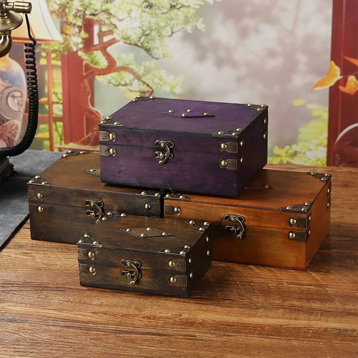 

Wood Storage Box with Lid Solid Wood Container Box, Rustic Style Table Decorative Wooden Storage Box for Home Desktop Decoration