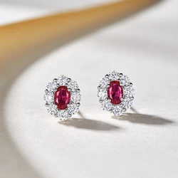Huitan Temperament Red Cubic Zirconia Stud Earrings Women for Engagement Wedding Party Elegant Lady Earrings Gift Trendy Jewelry