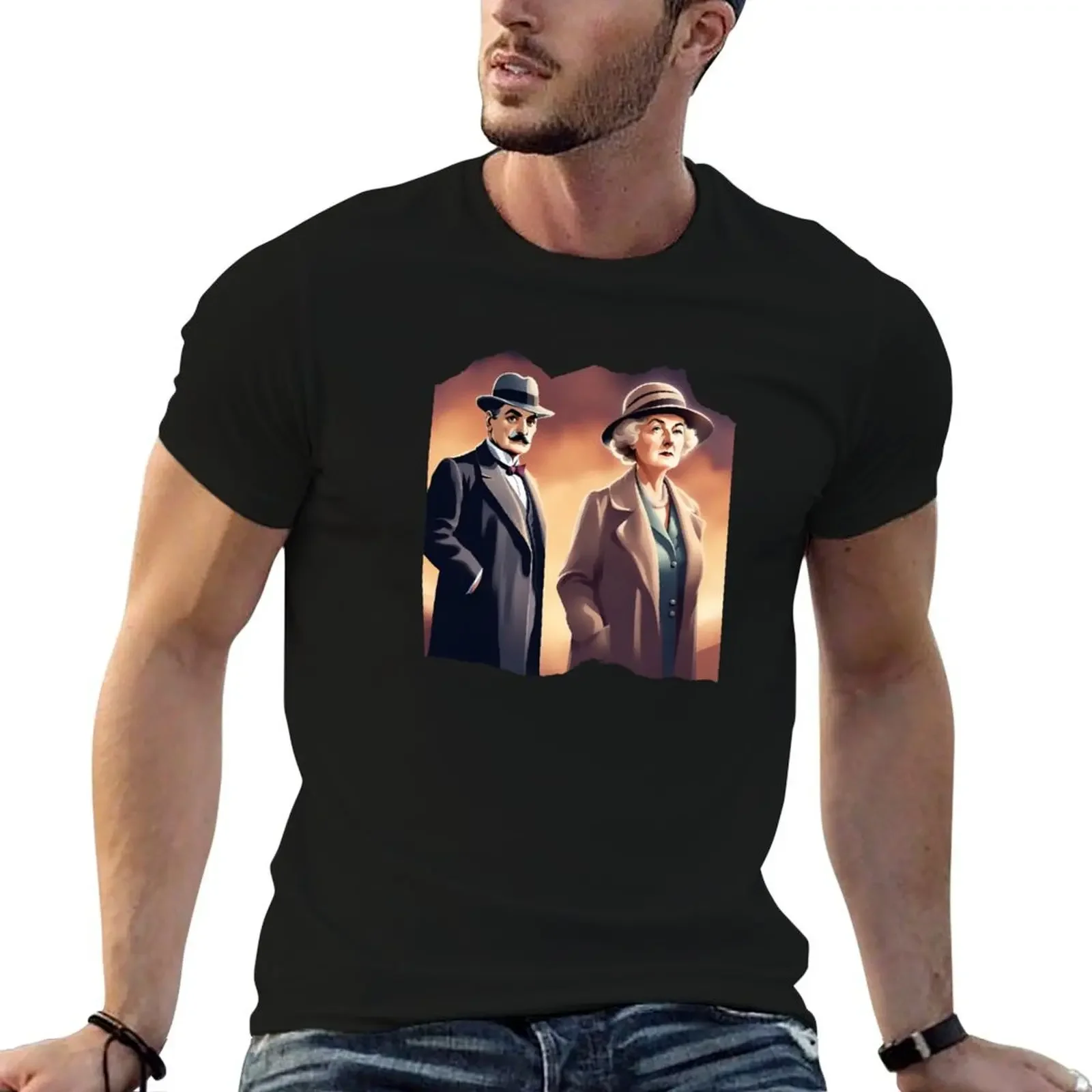 

Poirot Miss Marple together Agatha Christie T-Shirt boys whites anime clothes mens t shirt graphic