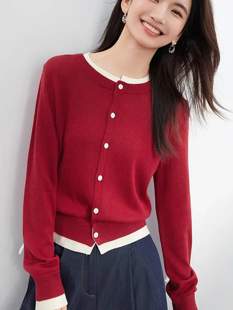 سترة نسائية مريحة محبوكة بأكمام طويلة، كارديجان أنيق بتصميم كوري نحيف مع أزرار، إصدار جديد