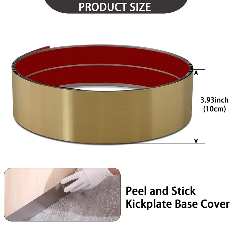Stainless Steel Kick Plate Stick Kickplate Base Cover, Baseboard Molding Trim for Wall, Door,Toe-Anti-Scratch Protection 5m/roll