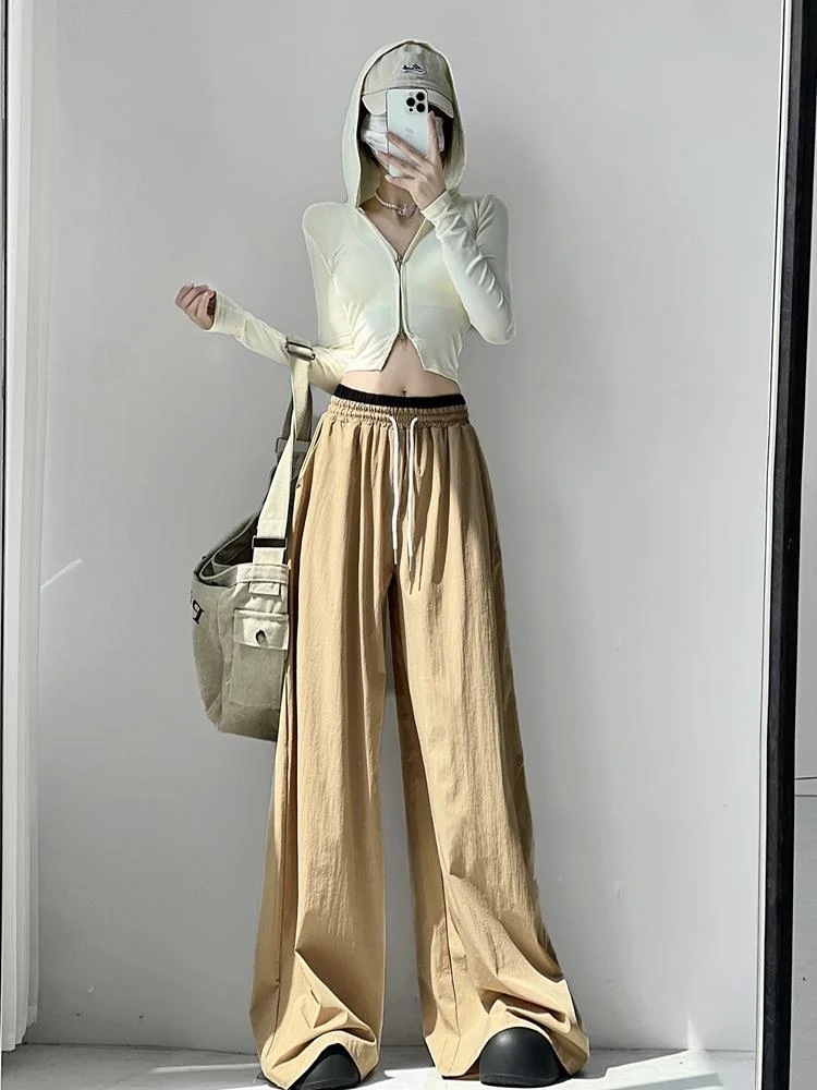 Hohe Taille Breite Bein Hosen Frauen Lose Bodenlangen Street Dance Hosen Farbe Blo Casual Hosen für Frauen Herbst 2024