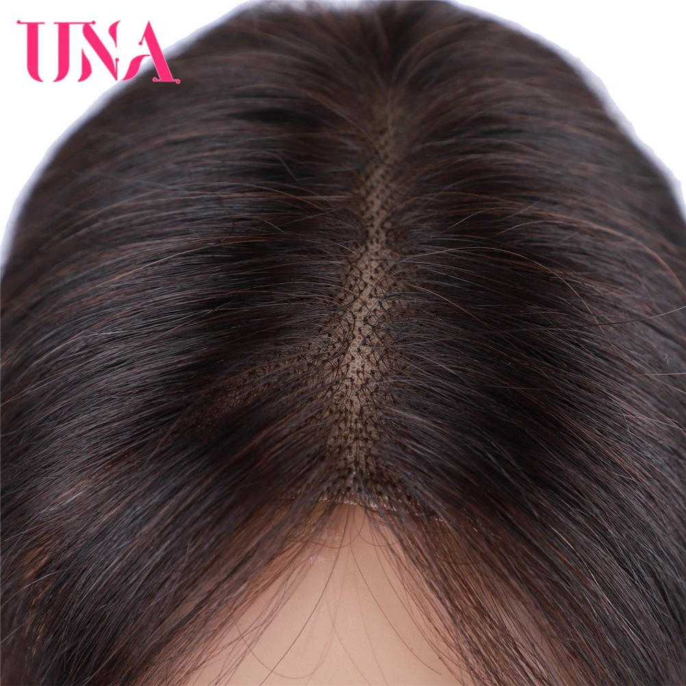 Una Human Hair Swiss Lace frontal Toppers Silk Base Hair Pieces Clip In Hair Natural color cover white thin hair Hairpieces