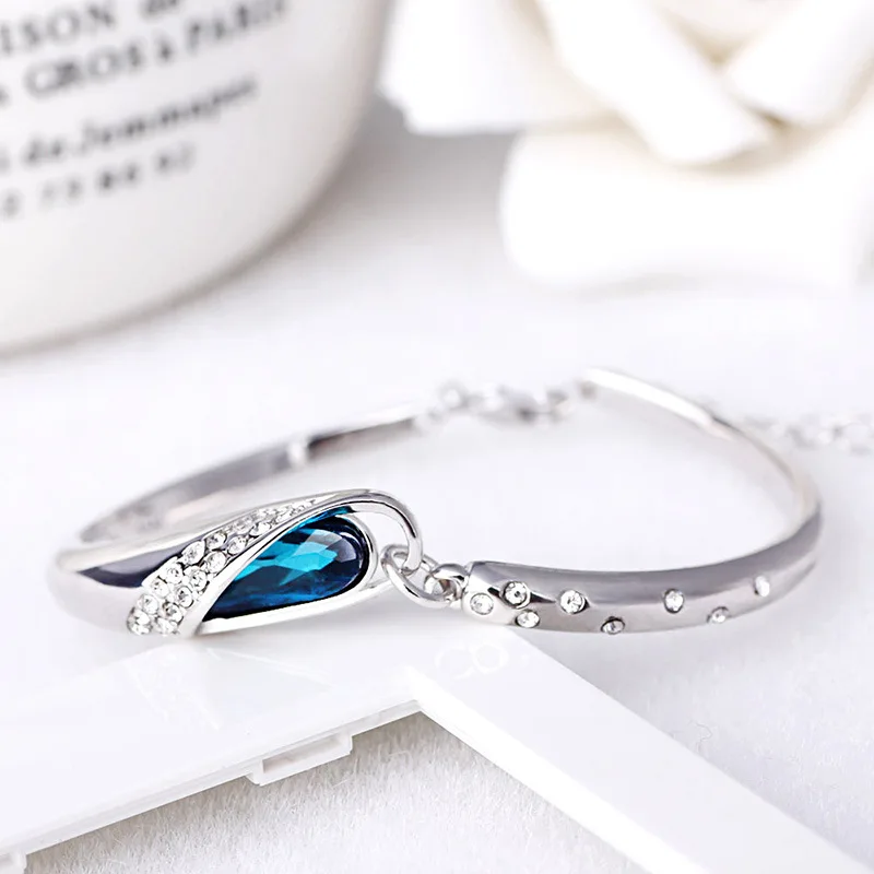 New 925 sterling silver girl bracelet Set with diamond sapphire Crystal bracelet Charm jewelry wedding party gift