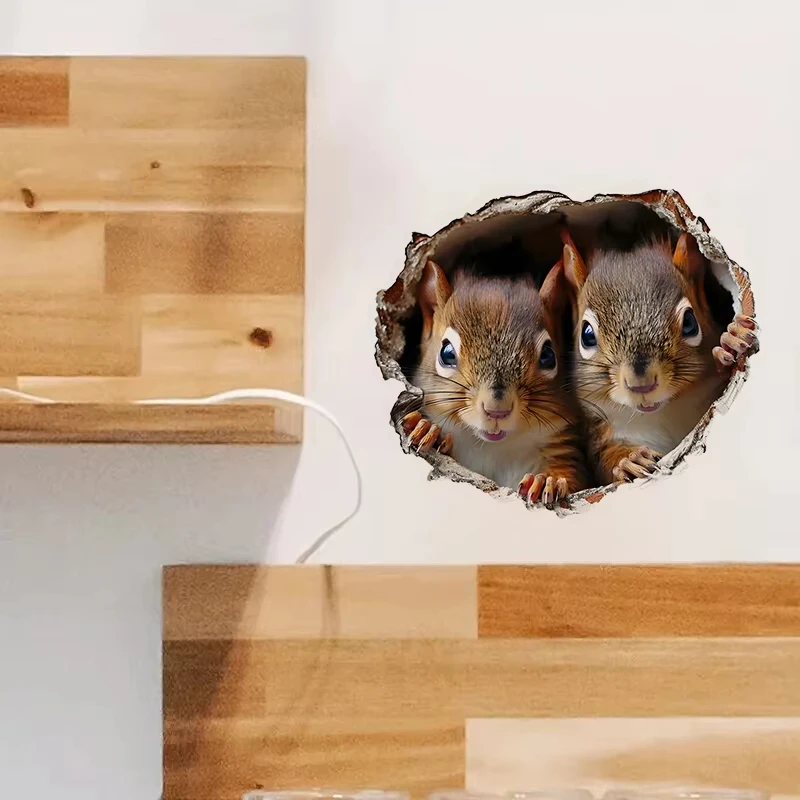 ملصقات السنجاب والماوس المضحكة، تنطبق على الحائط، والباب، والخزانة، والنافذة، وديكور السيارة، وشارات حيوانات من الفينيل، وجدار فني S774 #4