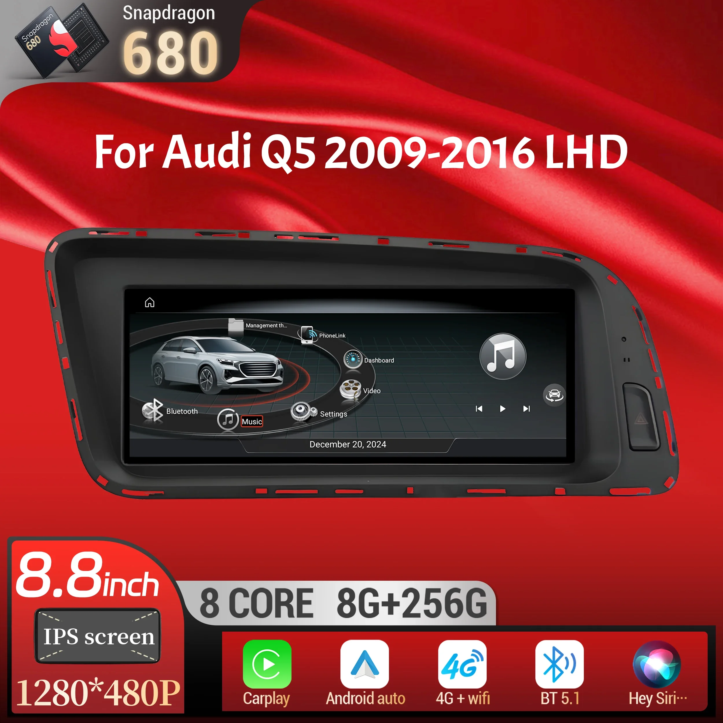 

8.8 inch Left Hand Drive Android 13 For Audi Q5 2009-2016 Car Radio Wireless BT Carplay Qualcomm Snapdragon 680 Head Unit Screen