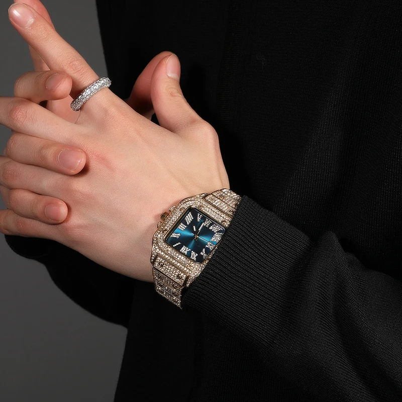 Hip Hop Luxury Quartz Wrist Waterproof Watches Bling Iced Out CZ Watch for Men Charm Jewelry Gold Silver Color view 4