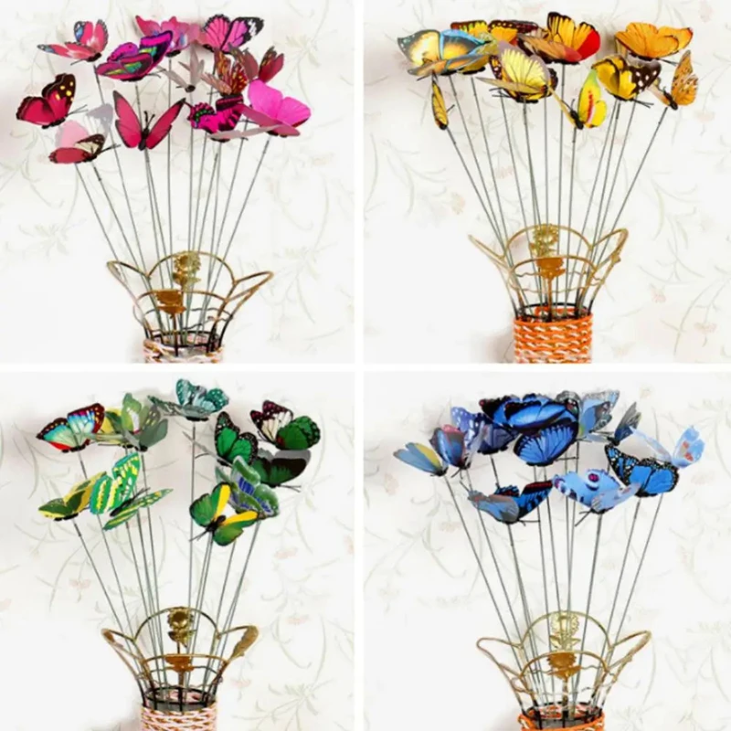 10Pcs/Set Simulation Butterfly Stick Outdoor Garden Flower Pot Decor Ornament Gardening Supplies