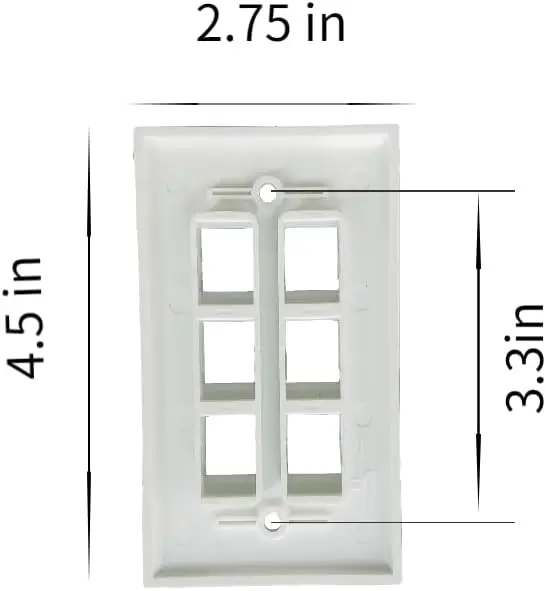 Piastra a parete trapezoidale a 6 porte (confezione da 10), piastre a parete a banda singola per Jack Keystone RJ45 e inserti modulari, bianco