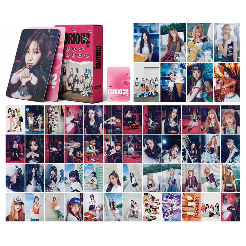 55pcs/set Kpop UNIS Group Album 1ST SINGLE CURIOUS LOMO Card GEHLEE DANGCA KOTOKO NANA Girl Gift Collectible Photo Card Postcard