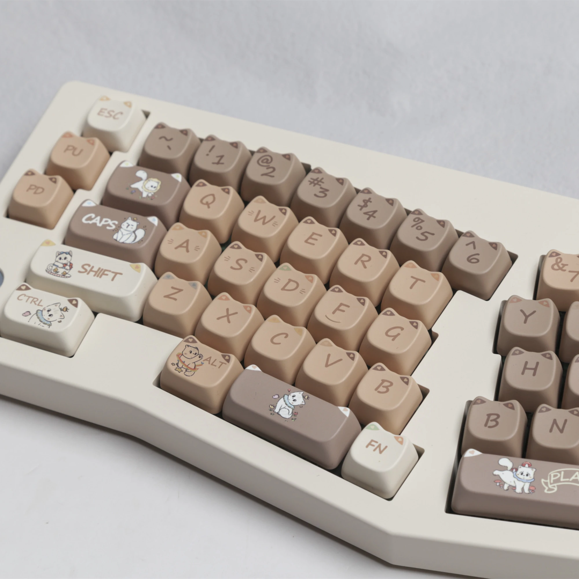 Cat Keycaps Brown Cat PBT Keycaps Cute style keycap MAO For Mx Switch Mechanical Keyboard 6.25U Gift Cute Cat Ear Theme