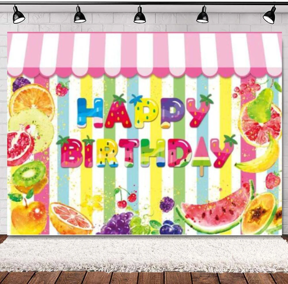 Fondo de fotografía verano fruta Tropical hawaiana Kiwi Luau Arco Iris rayas Banner para niña decoración de fiesta de cumpleaños fondo
