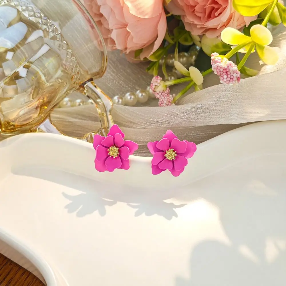 Korean Style Colorful Petal Dangle Earrings Fragments Flowers Women Elegant Stud Earrings Fashion Jewelry Girl Gift