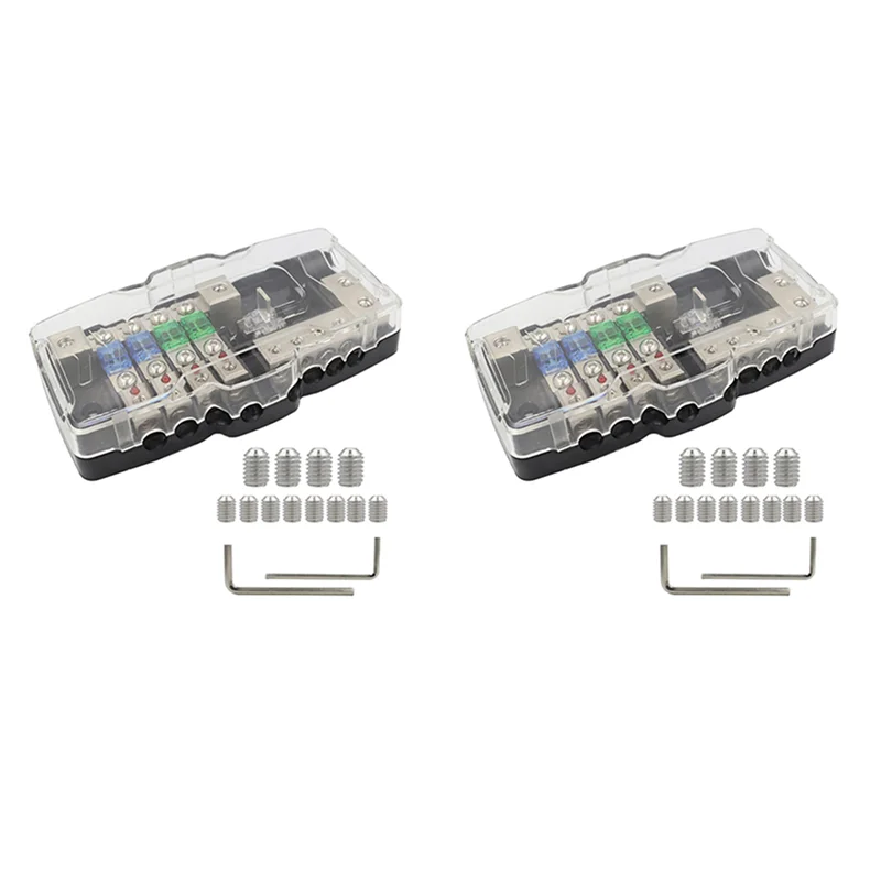 Promotion! 2X Power Distribution Block, Fused Power Distribution Block Car Audio 4 Way MIDI Fuse Block For Auto UTV Boat Stereo