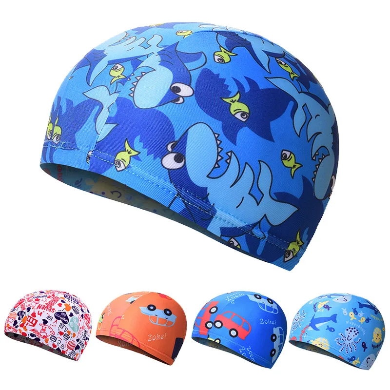 Swimming Cap for Children Elastic Fabric Cute Cartoon for Long Hair Lovely Kids Protect Ears Swim Pool Hat for Boys Girls Swim