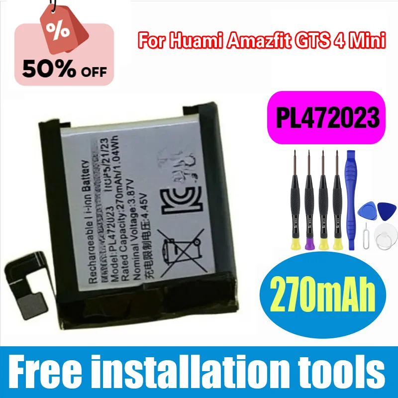 

High-Quality 3.87V 270mAh Battery PL472023 for Huami Amazfit GTS 4 Mini Smart Watch Battery
