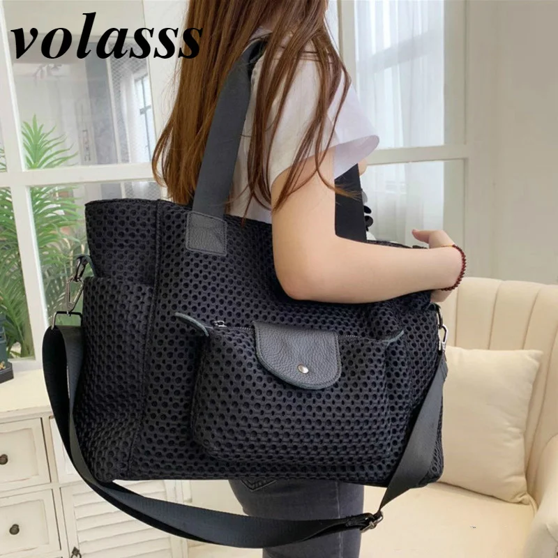 VOLASSS Large Capacity Women Totes Bag For Traveling Ladies Handbags Korean Style Fashion Mesh Girl Shoulder Bags Designer Tote