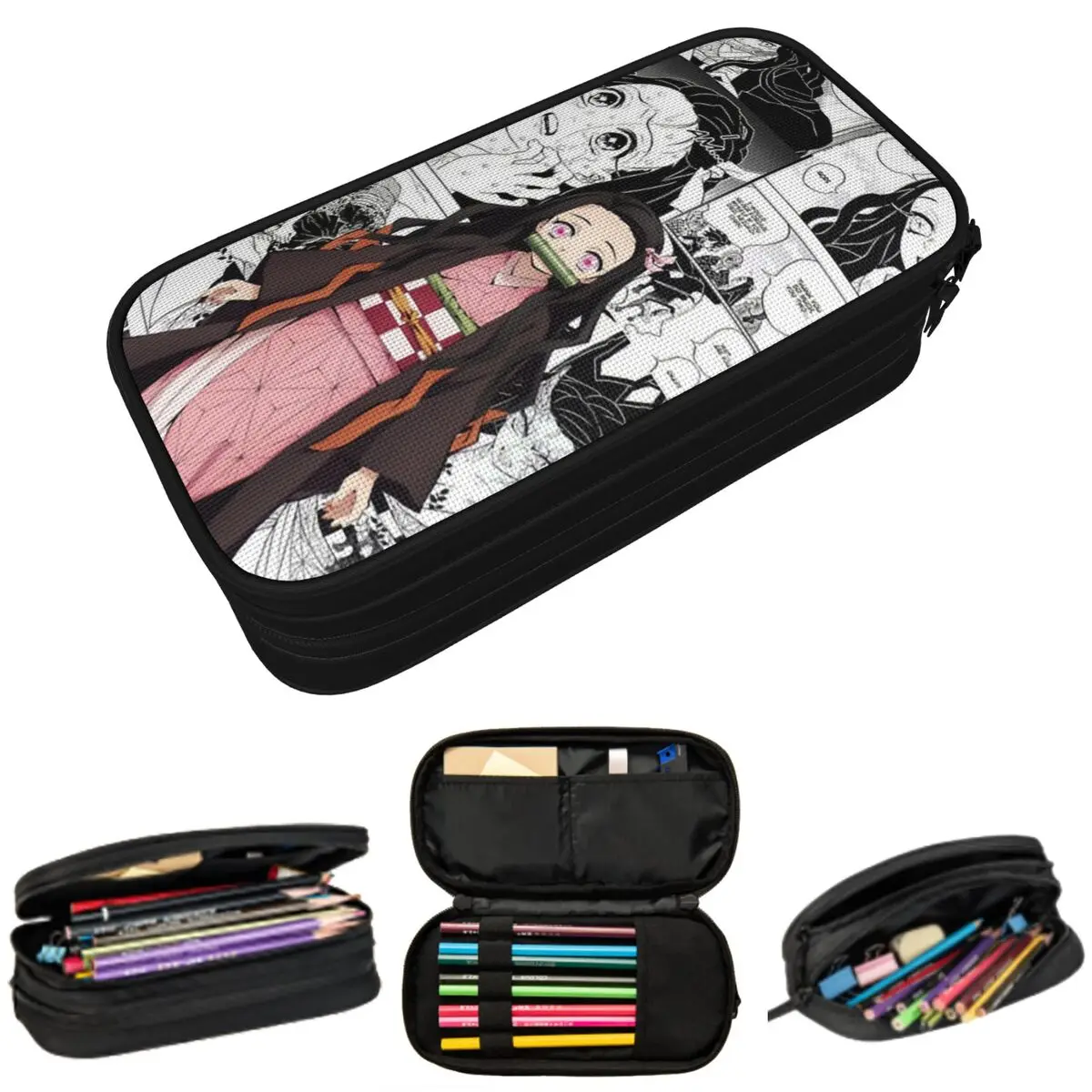 أنيمي شيطان القاتل كامادو تانجيرو مقلمة سعة كبيرة أكياس القلم صندوق القلم قلم رصاص الحقيبة لصبي فتاة الطلاب مكتب المدرسة