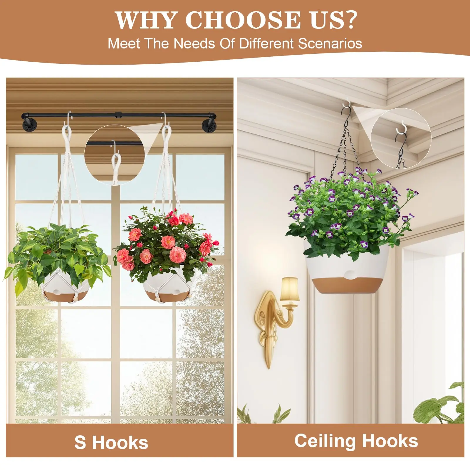 3Pcs Self Watering Hanging Planters 10 8 Inch Macrame Plant Hanger with Pots Removable Saucer Drainage Holes Ceiling Hooks for Indoor Outdoor Plants Home Garden Balcony Decoration