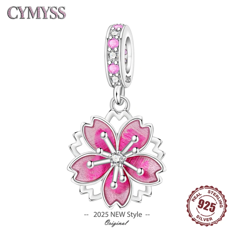 

Original 925 Sterling Silver Flowers Plant Rotating Cherry Blossom Pendant Charms Beads For Necklace DIY Bracelet Fine Jewellery