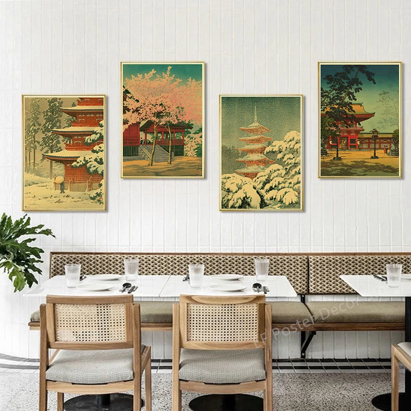 Vintage Traditional Japanese Landscapes Posters Aesthetic Kraft Paper Prints Home Room Decor Painting DIY Retro Art Wall Picture