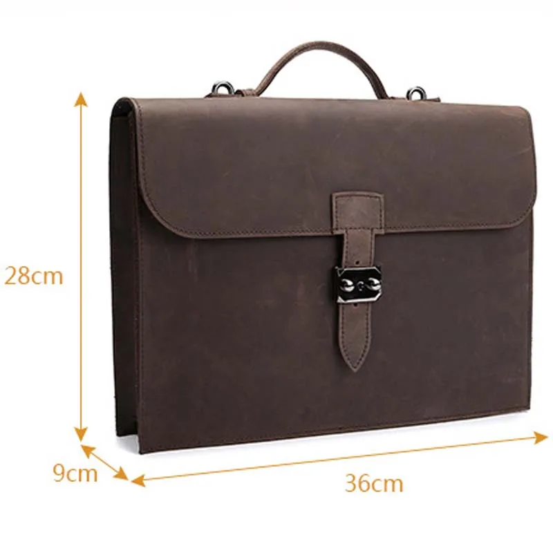 Business Cowhide Genuine Leather Men\'s Briefcase Vintager Horizontal Style Handbag Fanshion Male Shoulder Bag Messenger Bag M532