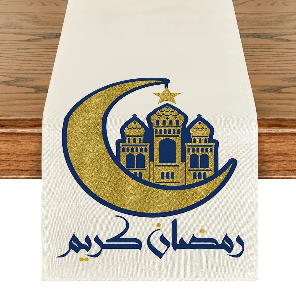 

Moon Ramadan Table Runner, Seasonal Summer Holiday Kitchen Dining Table Runners for Home Party Decor