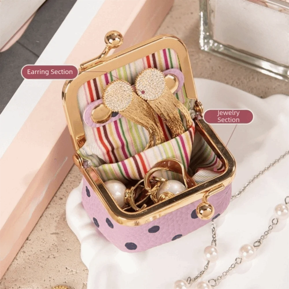 Polka Dot Kiss Lock Coin Purse PU Leather Mini Leather Jewelry Bag Square Multifunctional Small Item Bag Jewelry Storage