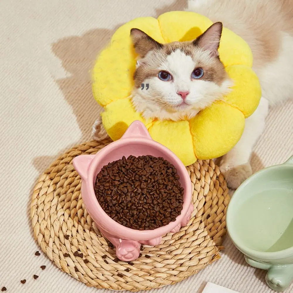 

Creative Ceramic Cat Bowl Cute Slanted Mouth Pet High Foot Bowl Multi-use Large Capacity Dog Food Feeding Basin Neck Protection