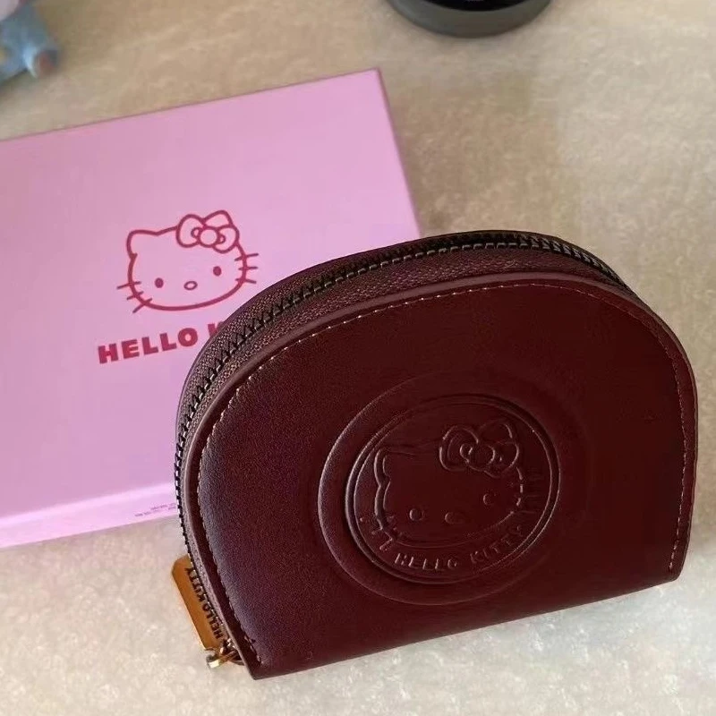 Vintage Leather Brown Hello Kitty Card Holder Fashion Japanese Girl Portable Bank Card Storage Bag Decoration Birthday Gift