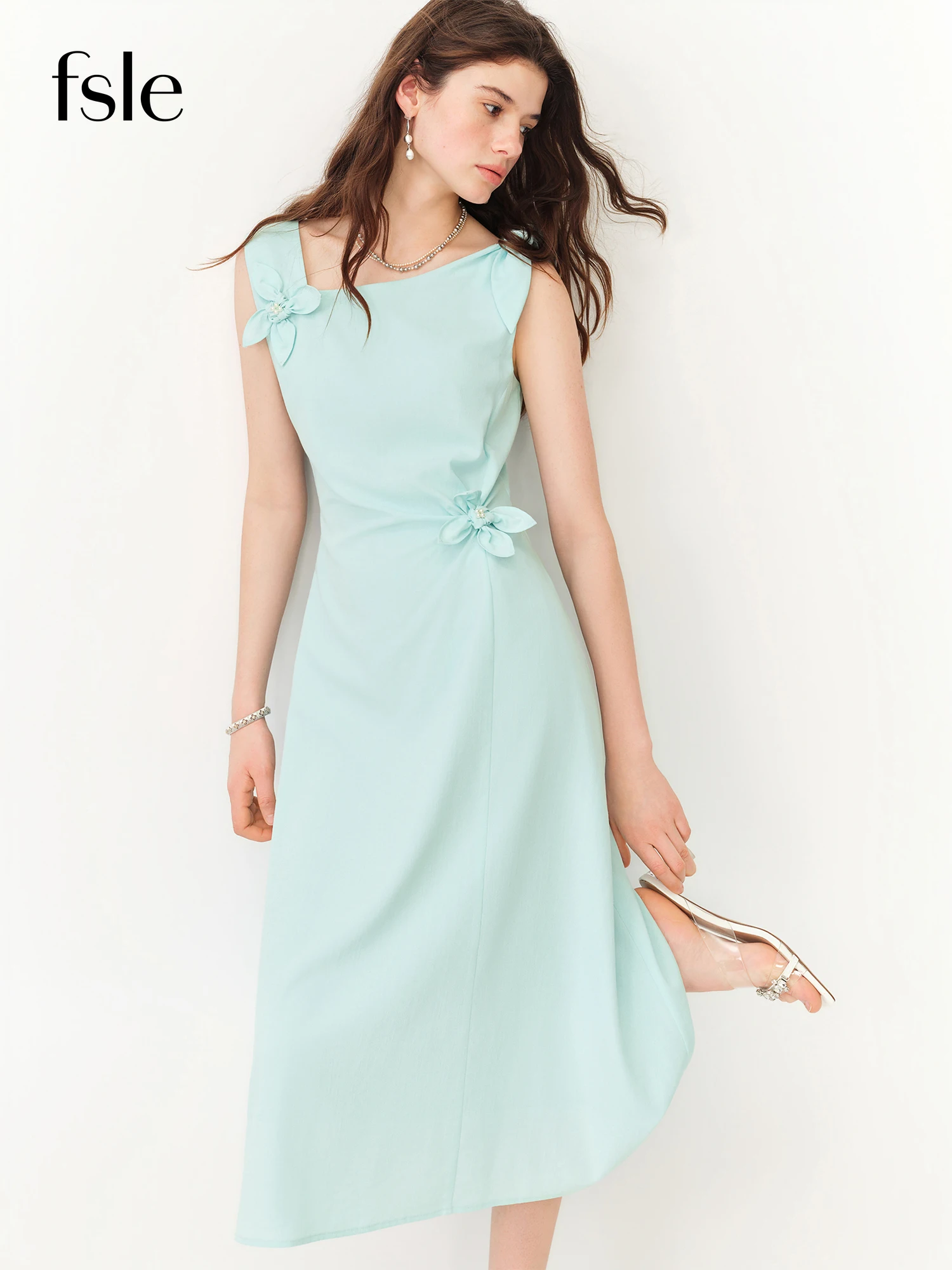 FSLE【L'amour Series】Summer Women's French Style Spaghetti Strap Slip Elegant Dress Waist-Cinching Maxi Coquette Effortless Style