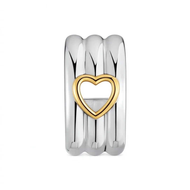 Silver Gold Plated Heart Hollow C Shape Earrings For Women, Two Tone Open Hoop Earrings With Cute Heart Charm, Stainless Steel C Hoop Earrings, Trendy Cute Jewelry Gift For Teen Girls, Everyday Office Casual Dating Party Wear, Hypoallergenic Nickel Free