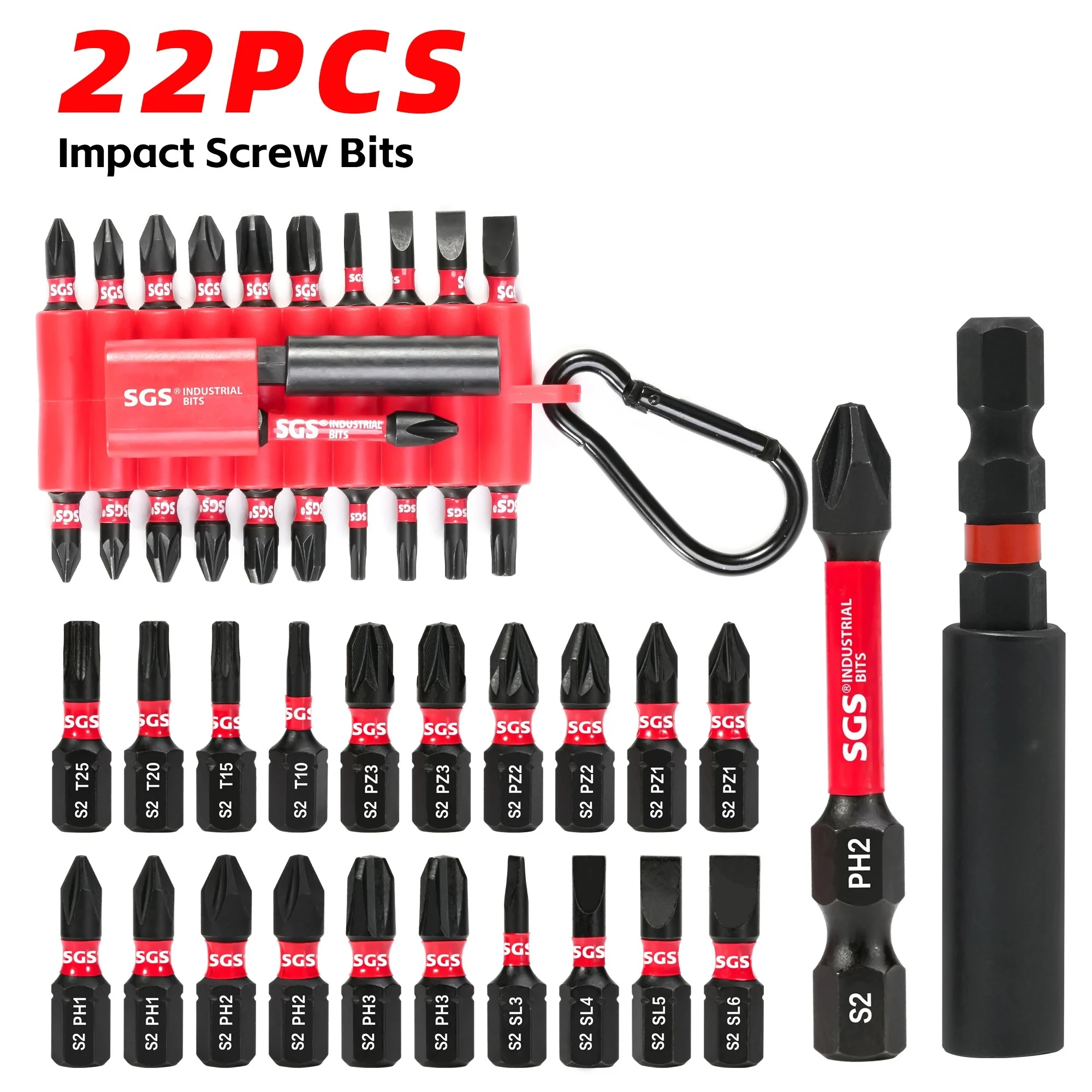 22-Piece/ser of Industrial-Grade Strong Magnetic S2 Alloy Steel Screwdriver Bits Suitable for Furniture Assembly All Repair Work