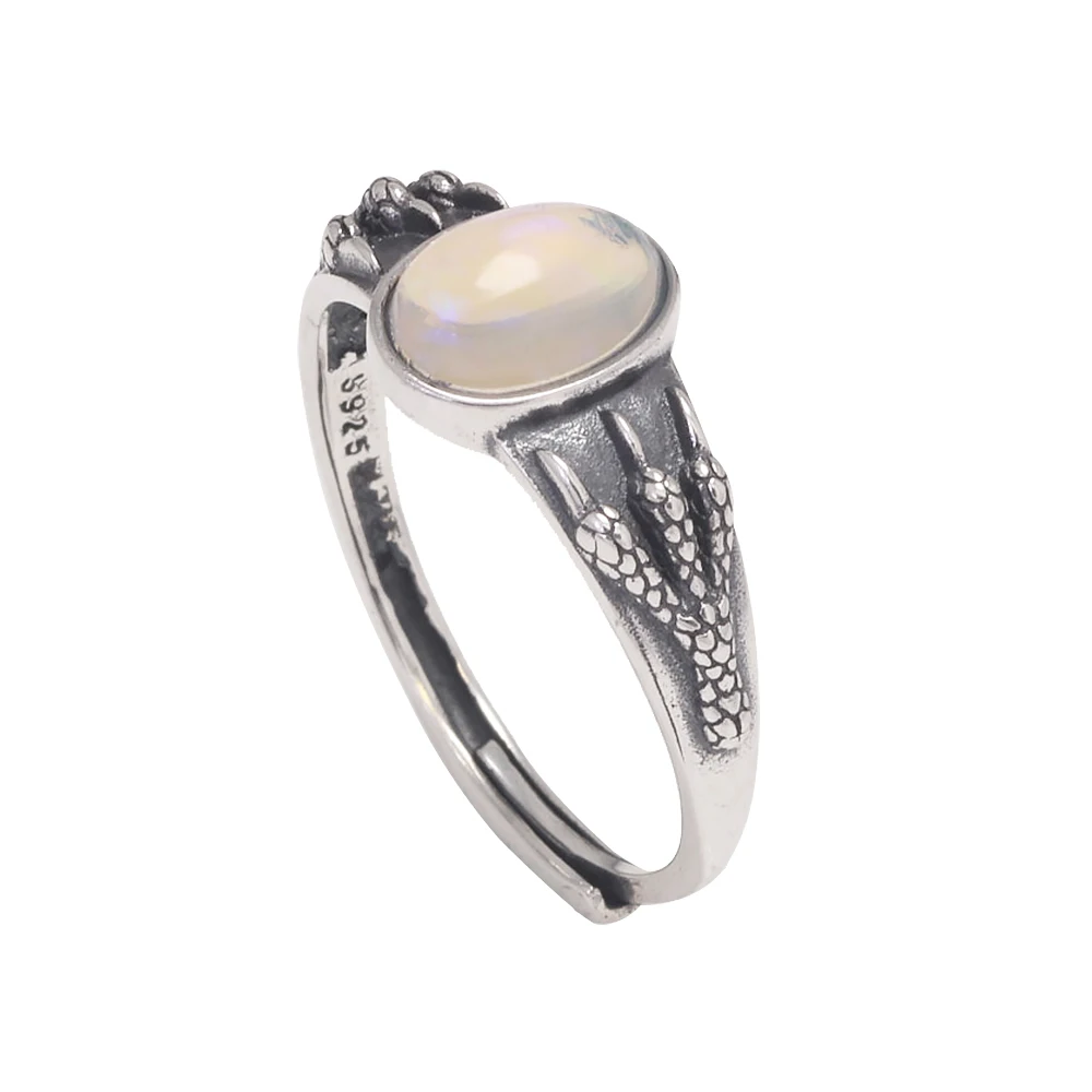 

Женское кольцо из серебра 925 пробы с опалом, регулируемое кольцо в стиле ретро с овальной искусственной кожей, Ювелирное Украшение 5-8 дюймов