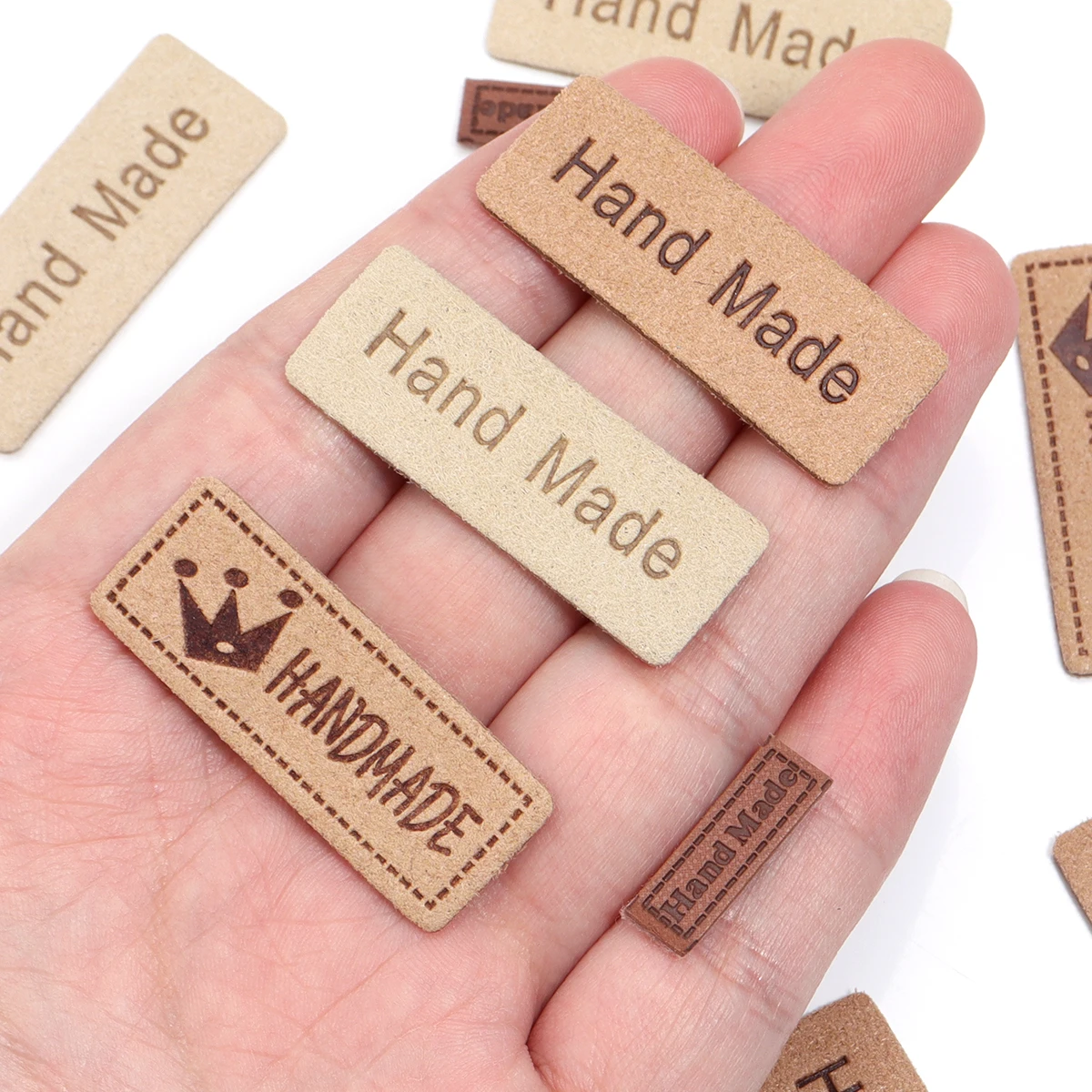 10-20pcs/lot Handmade Microfiber Leather Without Perforations Embossed Leather Label For Clothing Decoration Accessories