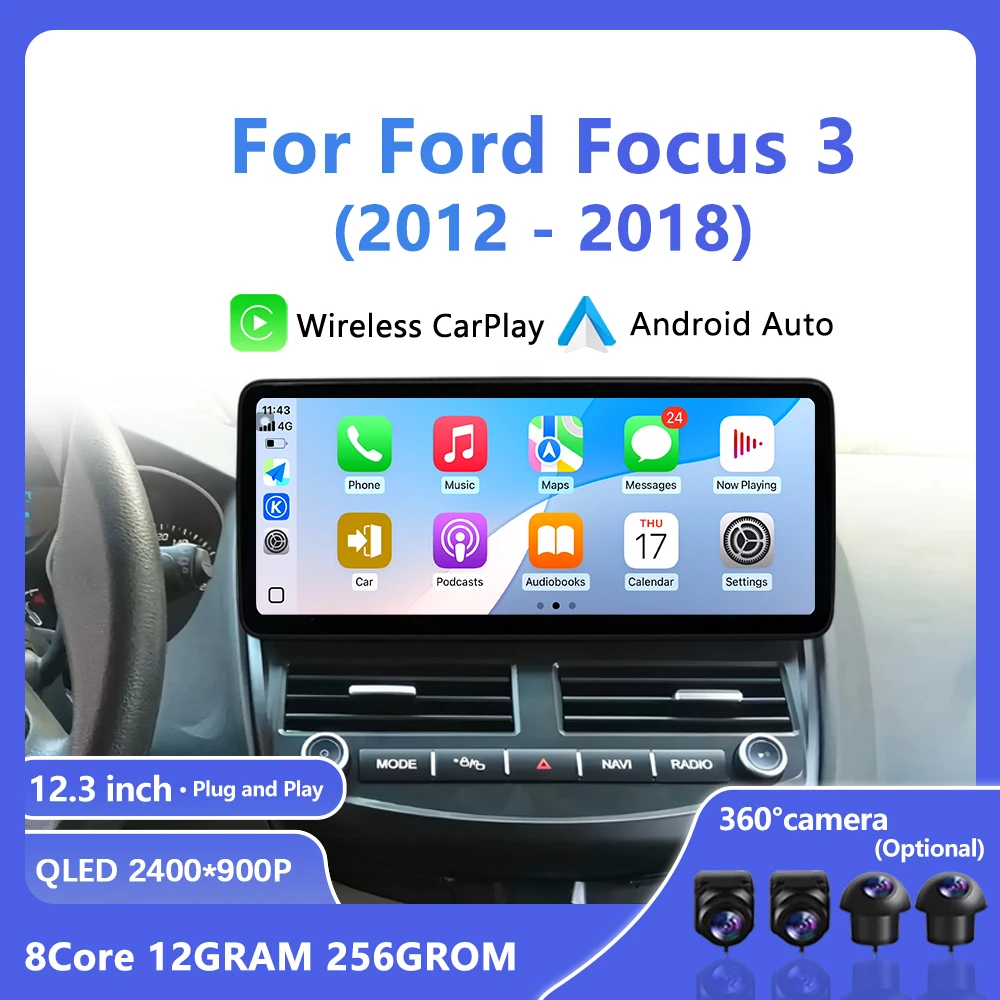 12,3 "Android Für Ford Focus 3 2012-2018 Auto Video Multimedia GPS Navi Drahtlose Carplay 4G WIFI BT DSP Touchscreen Auto Werkzeuge