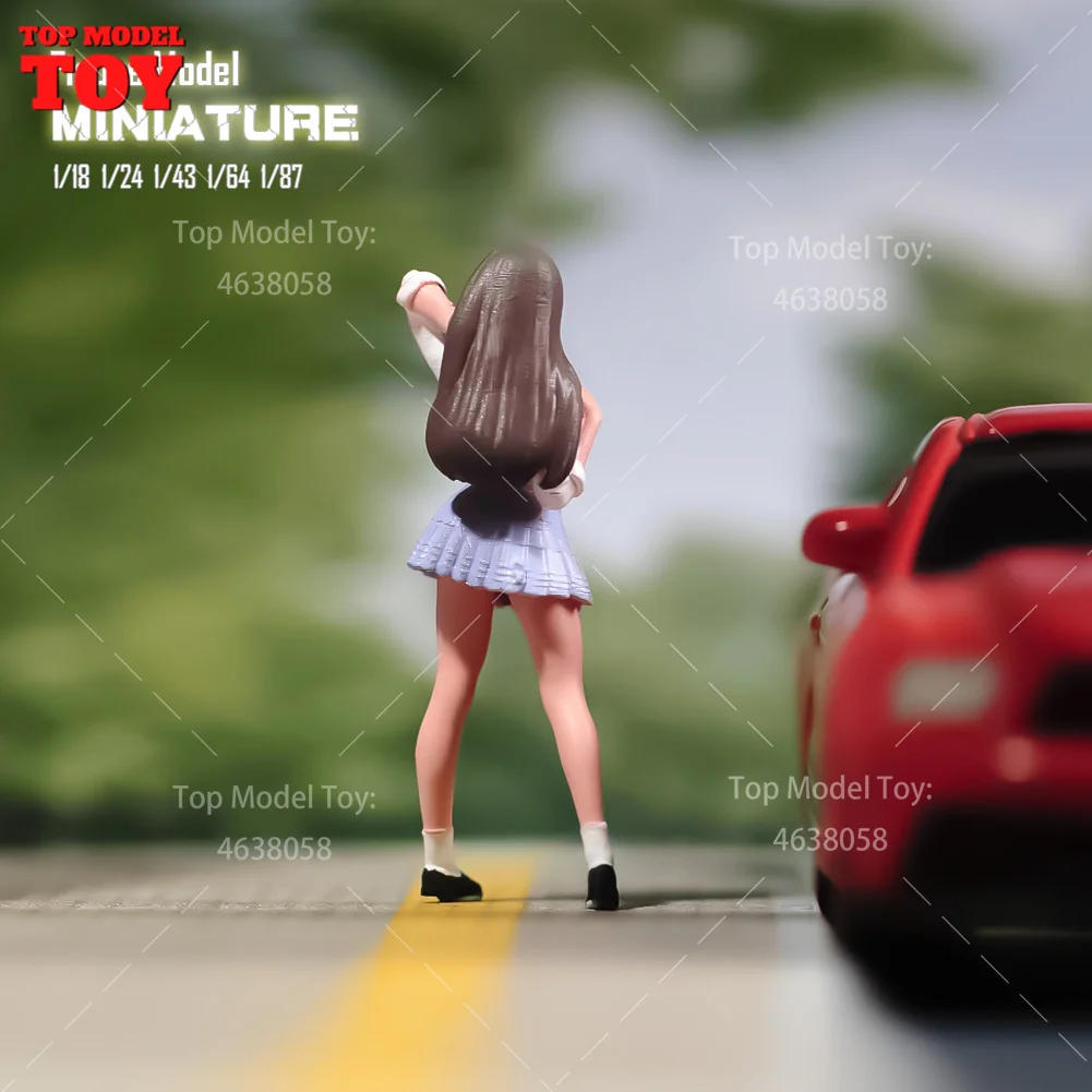 Painted Miniatures 1/64 1/87 1/24 Short Skirt Girl Anime Characters Female Scene Figure Dolls Unpainted Model For Cars Vehicles