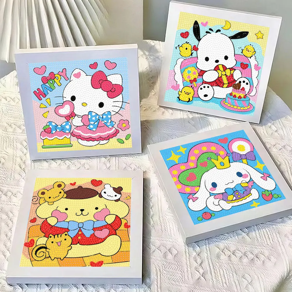 Sanrio Diamond Painting New Pochacco Pom Pom Purin Full Round Diamond Mosaic Art 5D DIY Cross Stitch Kits Home Decor with Frame