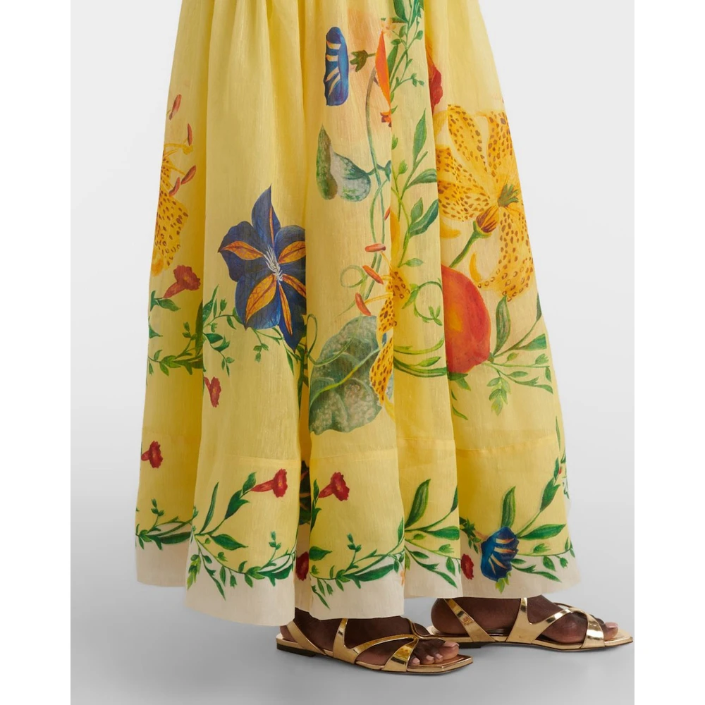 European and American printed halter backless big-swing deep V-neck dress for women