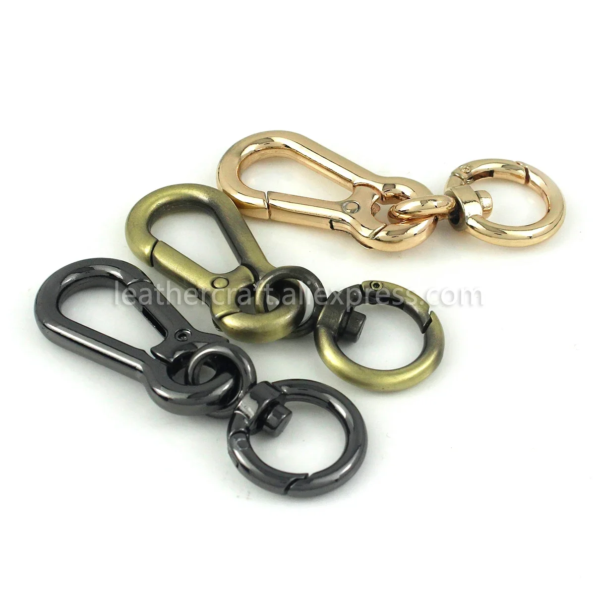 1x Metal Carebiner Swivel Eye Snap Hook Spring Gate Trigger Clasps Clips for Leather Craft Belt Strap Webbing Keychain Hooks