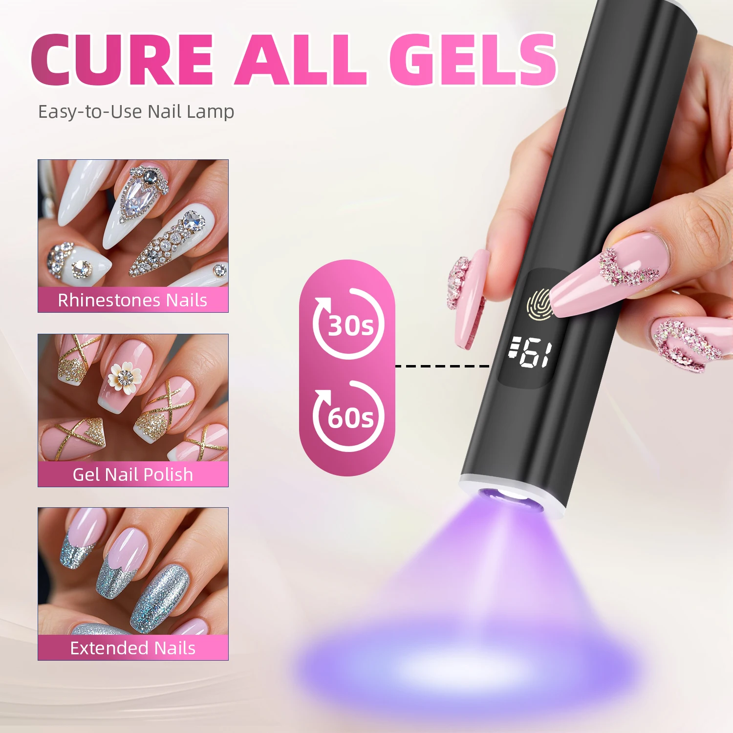 Handheld UV Led Nagellamp Nageldroger Nagellicht Voor Gel Polish Oplaadbare Sneldrogende Manicure Machine Nagelsalon