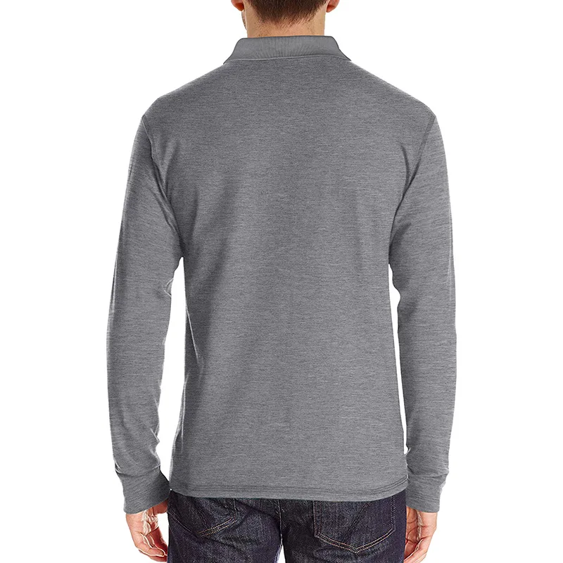 Frühling Trend männer Langarm Casual T-shirt Solide Revers Button Up Pullover Tops Herbst Drehen Unten Kragen Bodenbildung Polo-Shirt – Detail 8