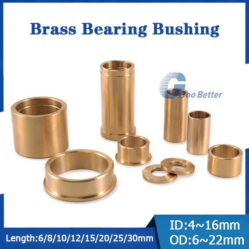 10Pcs Oilless Bushings Brass Metric ID 4-16mm No Oil Plain Bronze Sintered Self Lubricating Bearing Bush Sleeve Length 6~30mm