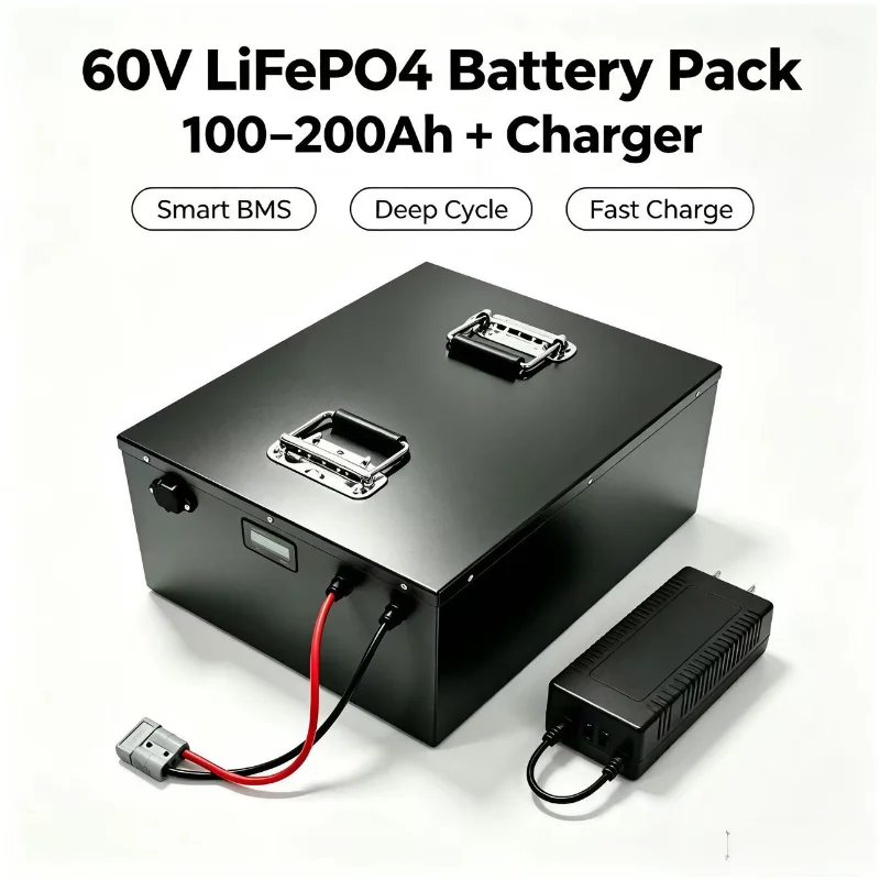 60V 100-200Ah LiFePO4 Battery Bluetooth Smart BMS 100A-200A 6000 Cycles For Golf Cart EV Electric Trike Moped Scooter