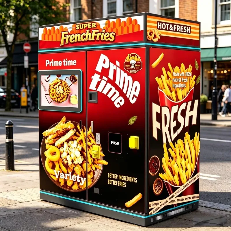 Fried chicken and chips vending machine automatic frying touch screen 32 inches remote monitoring cloud integration