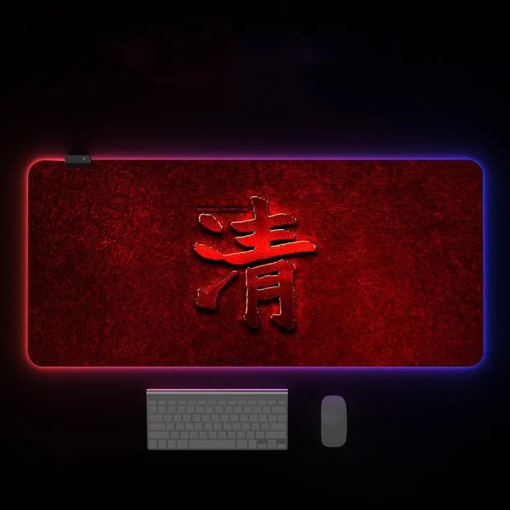 C-Chinese characteres Mouse Pad Mousepad Rgb  Mouse Pad 100x50cm Gaming Backlight Pc Accessories Gamer Keyboard Backlit Mat Desk